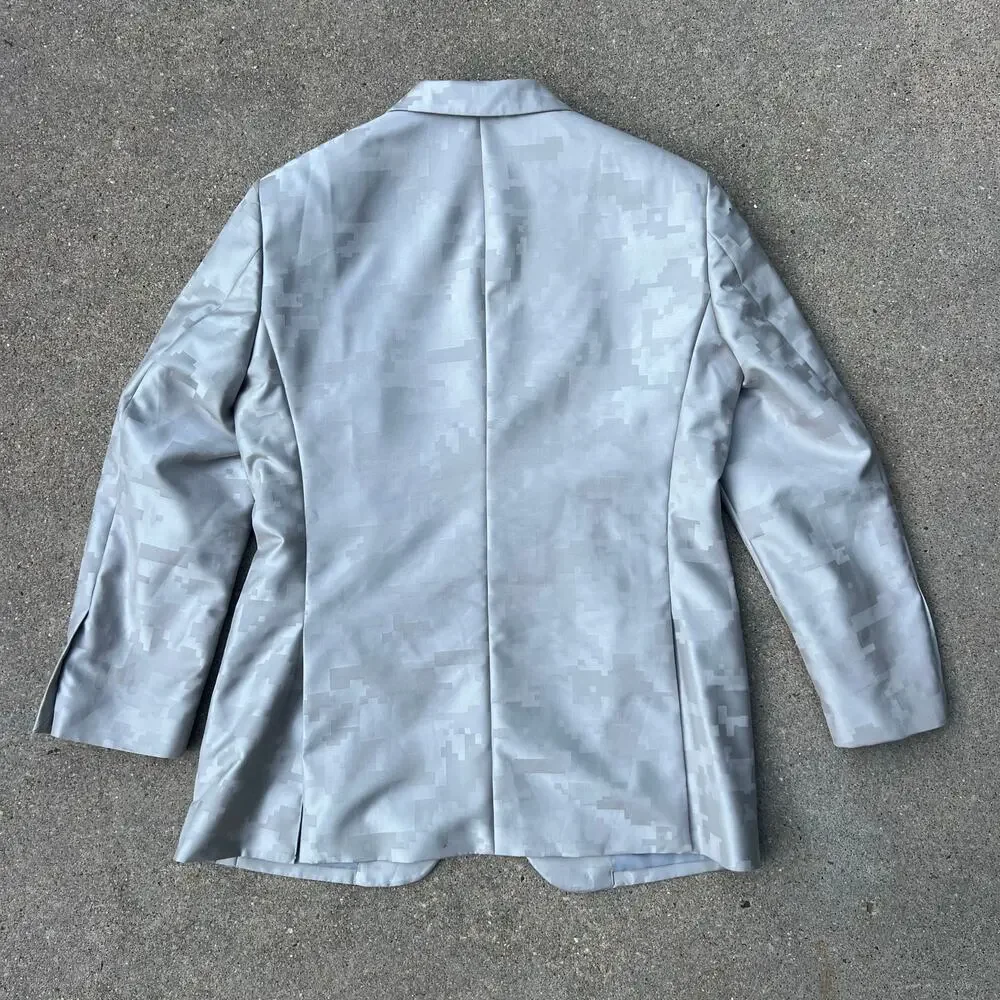Jos A Bank Tailored Fit Digital Camo Gray Silver Suit Jacket Blazer Size 40 Reg